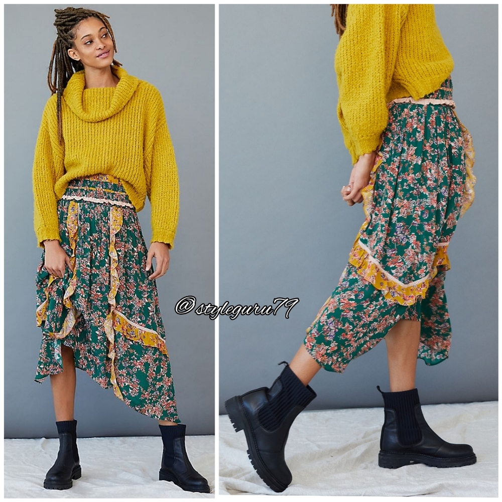 NWT, Anthropologie, Jenna Ruffled Maxi Skirt